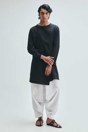 Saphed Black Cotton, Linen Kohl Angrakha Kurta at Aza Fashions Saphed_Black Cotton, Linen Kohl Angrakha Kurta _at_Aza_Fashions