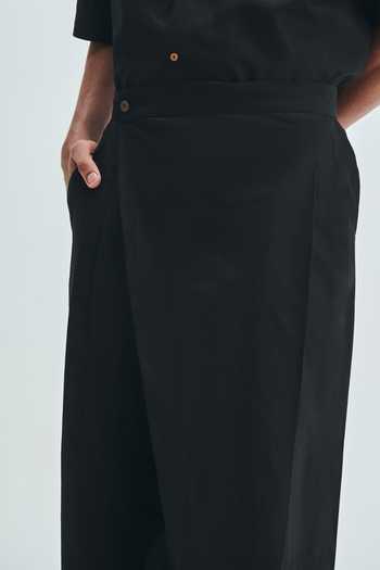 Shop_Saphed_Black Cotton, Linen Kohl Wrap Trouser _Online_at_Aza_Fashions