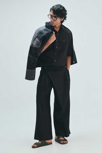 Buy_Saphed_Black Cotton, Linen Kohl Wrap Trouser 