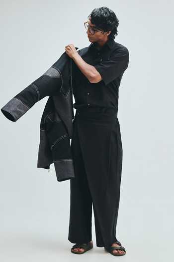 Shop_Saphed_Black Cotton, Linen Kohl Wrap Trouser 