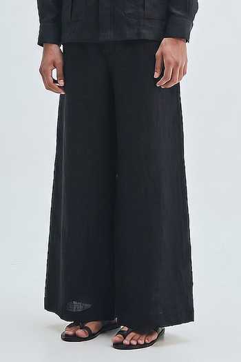 Buy_Saphed_Black Cotton, Linen Kohl Safari Overshirt And Pant Set _Online_at_Aza_Fashions