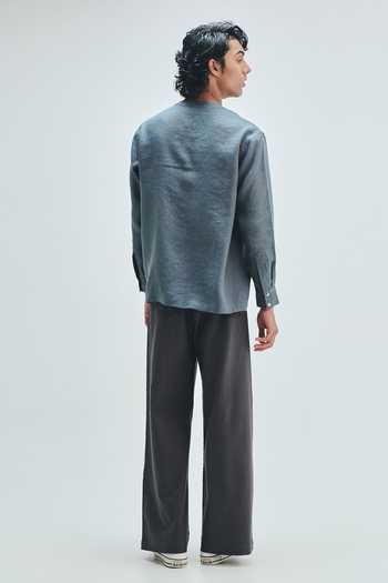 Saphed Slate Linen Side Placket Shirt 