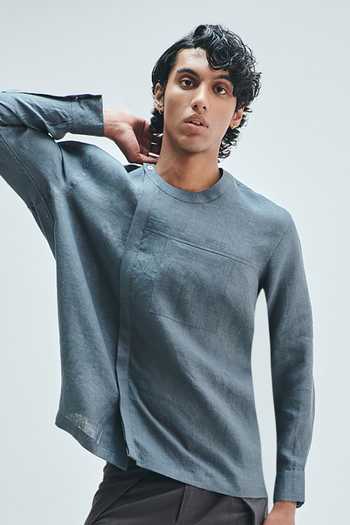 Saphed Slate Linen Side Placket Shirt 
