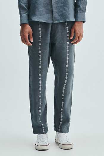 Buy_Saphed_Grey Linen Slate Embroidered Raglan Shirt And Pant Set _Online_at_Aza_Fashions