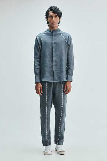 Shop_Saphed_Grey Linen Slate Embroidered Raglan Shirt And Pant Set _Online_at_Aza_Fashions