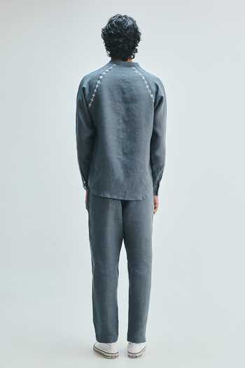 Saphed Slate Linen Embroidered Tapered Lounge Pant 