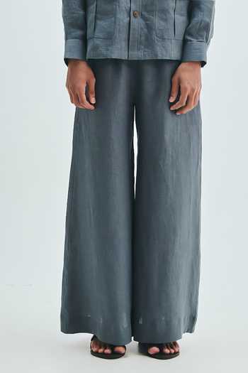 Saphed_Grey Linen Slate Safari Overshirt And Trouser Set _Online_at_Aza_Fashions