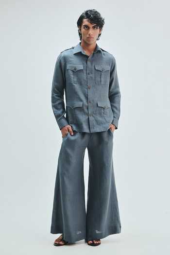 Saphed Slate Linen Safari Overshirt & Trouser Set 
