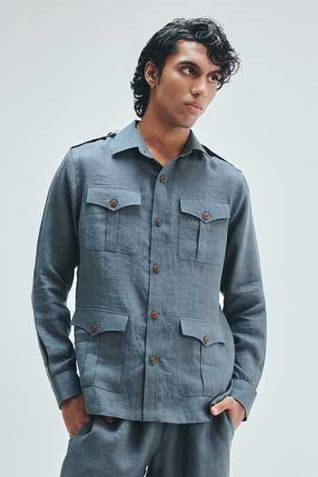Saphed Slate Linen Safari Overshirt 