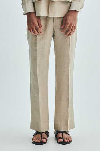 Saphed Beige Linen Embroidery Undyed Collarless Nehru Jacket Set Online at Aza Fashions Saphed_Beige Linen Embroidery Undyed Collarless Nehru Jacket Set _Online_at_Aza_Fashions