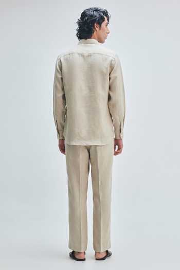 Saphed Undyed Linen Band Collar Shirt 
