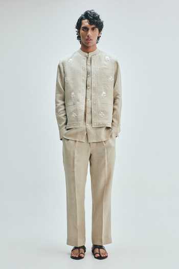 Saphed Undyed Linen Straight Pleated Pant 
