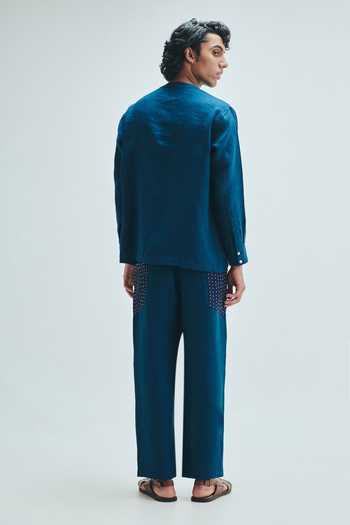 Saphed Indigo Linen Side Placket Shirt 