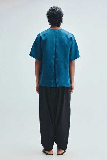 Saphed Indigo Linen Panelled Shirt 
