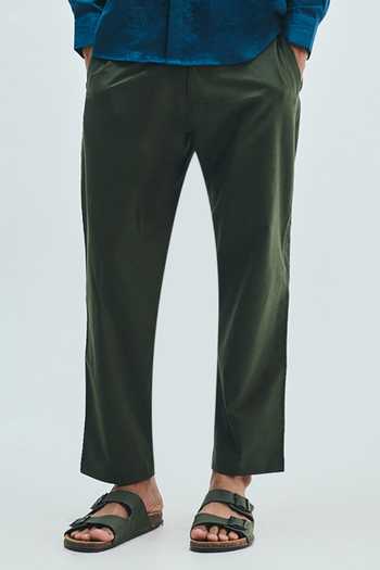 Saphed_Green Cotton, Linen Pine Tapered Lounge Pant _Online_at_Aza_Fashions