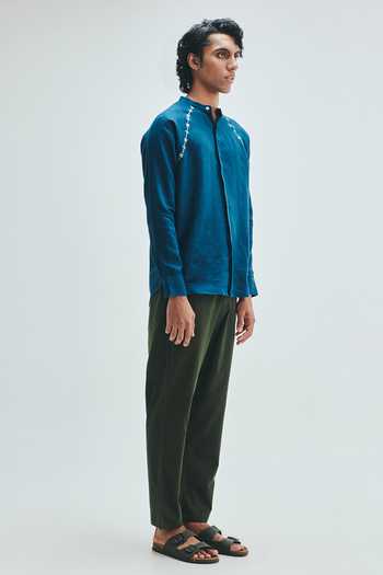 Shop_Saphed_Green Cotton, Linen Pine Tapered Lounge Pant _Online_at_Aza_Fashions
