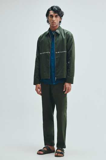 Saphed_Green Cotton, Linen Pine Tapered Lounge Pant _at_Aza_Fashions