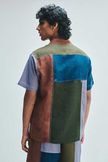 Saphed Patchwork Linen Camp Collar Shirt 