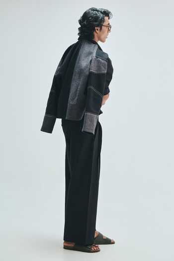 Saphed Linen Kantha Applique Jacket 