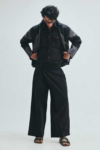 Shop_Saphed_Black Linen Kantha Applique Jacket _Online_at_Aza_Fashions