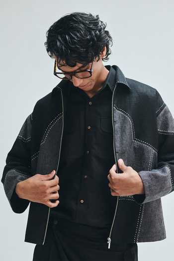 Saphed Linen Kantha Applique Jacket 