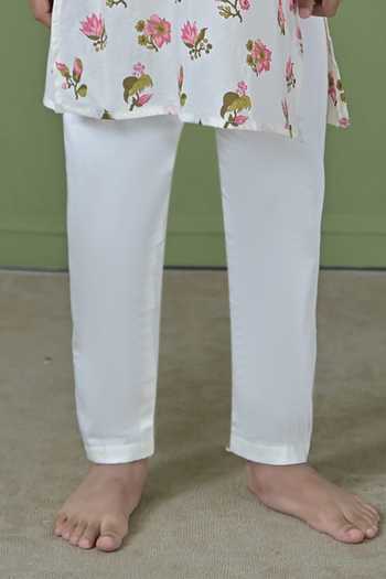 The Plum Bum_Ivory Cotton Floral Print Kurta And Pyjama Set _Online_at_Aza_Fashions