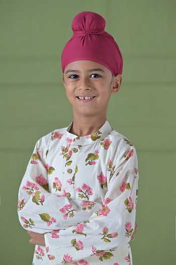 Buy_The Plum Bum_Ivory Cotton Floral Print Kurta And Pyjama Set _Online_at_Aza_Fashions