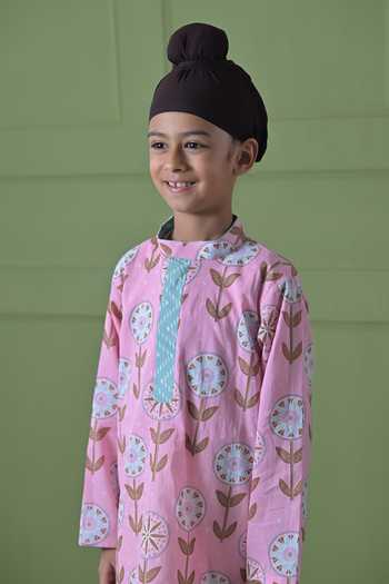 The Plum Bum_Pink Cotton Bold Floral Pattern Kurta Set _Online_at_Aza_Fashions