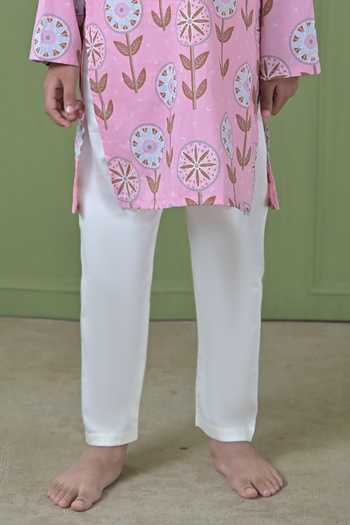 Buy_The Plum Bum_Pink Cotton Bold Floral Pattern Kurta Set _Online_at_Aza_Fashions