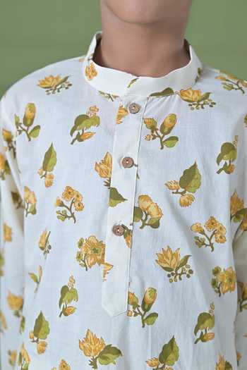 Shop_The Plum Bum_Ivory Cotton Floral Print Kurta Set _Online_at_Aza_Fashions