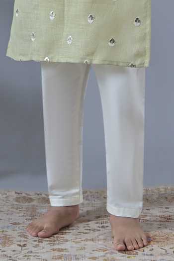 The Plum Bum_Green Cotton, Linen Floral Butti Embroidered Set _Online_at_Aza_Fashions