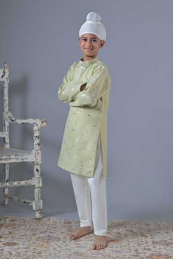 Buy_The Plum Bum_Green Cotton, Linen Floral Butti Embroidered Set _Online_at_Aza_Fashions