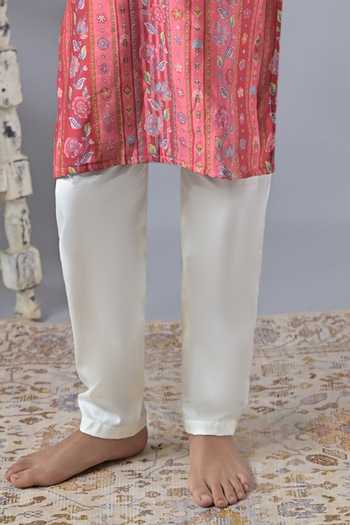 The Plum Bum_Maroon Chanderi Kurta And Pant Set _Online_at_Aza_Fashions