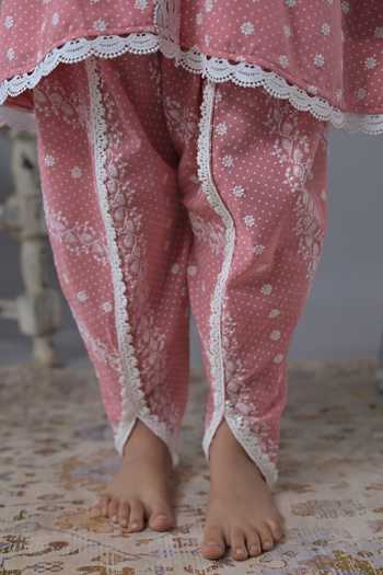 The Plum Bum_Pink Cotton Thread Work Kurta And Tulip Pant Set _Online_at_Aza_Fashions