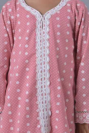 Shop_The Plum Bum_Pink Cotton Thread Work Kurta And Tulip Pant Set _Online_at_Aza_Fashions