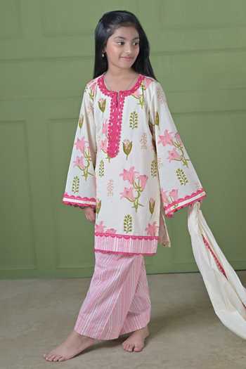 The Plum Bum_Pink Cotton Lily Kurta Farshi Salwar Set _Online_at_Aza_Fashions