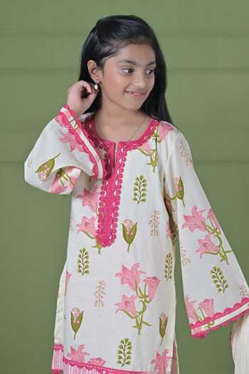 The Plum Bum_Pink Cotton Lily Kurta Farshi Salwar Set _at_Aza_Fashions