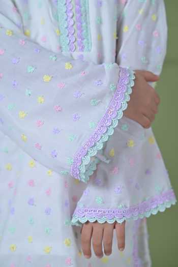 The Plum Bum_White Cotton, Rayon, Net Embroidered Kurta Farshi Salwar Set _Online_at_Aza_Fashions