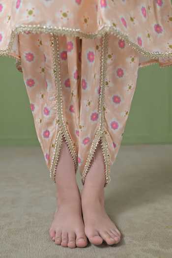 Buy_The Plum Bum_Peach Muslin Daisy Kurta And Tulip Pant Set _Online_at_Aza_Fashions