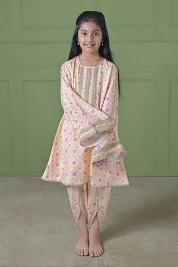 Shop_The Plum Bum_Peach Muslin Daisy Kurta And Tulip Pant Set _Online_at_Aza_Fashions