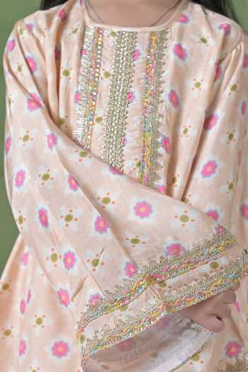 The Plum Bum_Peach Muslin Daisy Kurta And Tulip Pant Set _at_Aza_Fashions