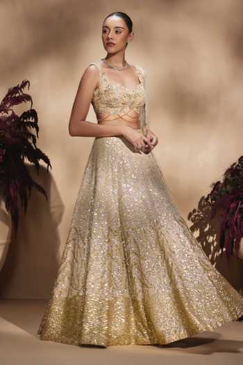Buy Niamh By Kriti Gold Silk, Satin, Tissue Sweetheart Celestial Champagne Embellished Lehenga Set Online at Aza Fashions Buy_Niamh By Kriti_Gold Silk, Satin, Tissue Sweetheart Celestial Champagne Embellished Lehenga Set _Online_at_Aza_Fashions