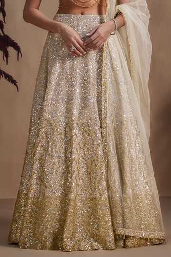 Buy Niamh By Kriti Gold Silk, Satin, Tissue Sweetheart Celestial Champagne Embellished Lehenga Set Buy_Niamh By Kriti_Gold Silk, Satin, Tissue Sweetheart Celestial Champagne Embellished Lehenga Set