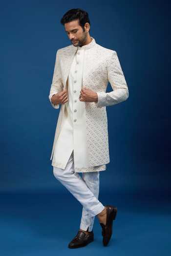 Arihant Rai Sinha_Cream Silk, Dupion Embroidery Sherwani Set _at_Aza_Fashions
