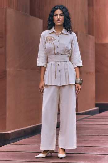House Of Fett Coconut Flex Embroidered Shirt & Pant Set