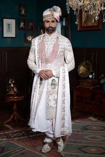 Courtyard By Abhi Chikankari Embroidered Sherwani Set 