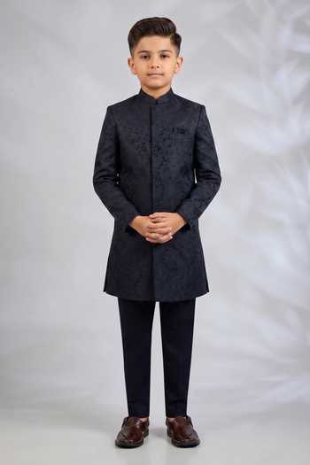 SPRING BREAK Navy Botanical Embroidered Sherwani Set