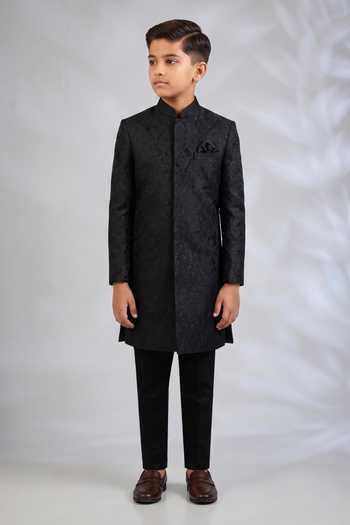 SPRING BREAK Black Botanical Embroidered Sherwani Set