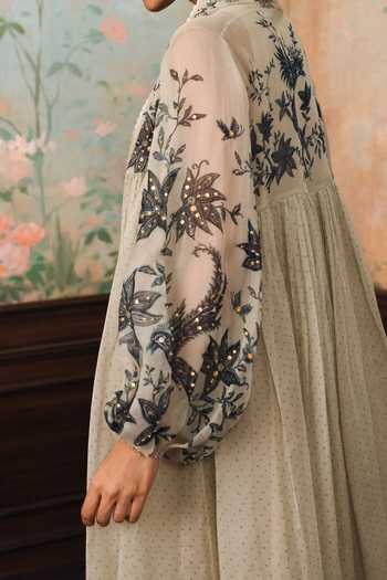 Buy Paulmi And Harsh Grey Silk, Cotton, Organza V-neck Laverna Embroidered Jacket Kurta Set Online at Aza Fashions Buy_Paulmi And Harsh_Grey Silk, Cotton, Organza V-neck Laverna Embroidered Jacket Kurta Set _Online_at_Aza_Fashions