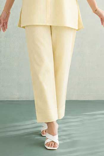 Masoomm Yellow Cotton V-, Collared Sunshine Stripe Woven Kurta And Pant Set Online at Aza Fashions Masoomm_Yellow Cotton V-, Collared Sunshine Stripe Woven Kurta And Pant Set _Online_at_Aza_Fashions